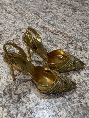 Oliva Gold High Heel Slingback Heels – Size 7, Excellent Condition